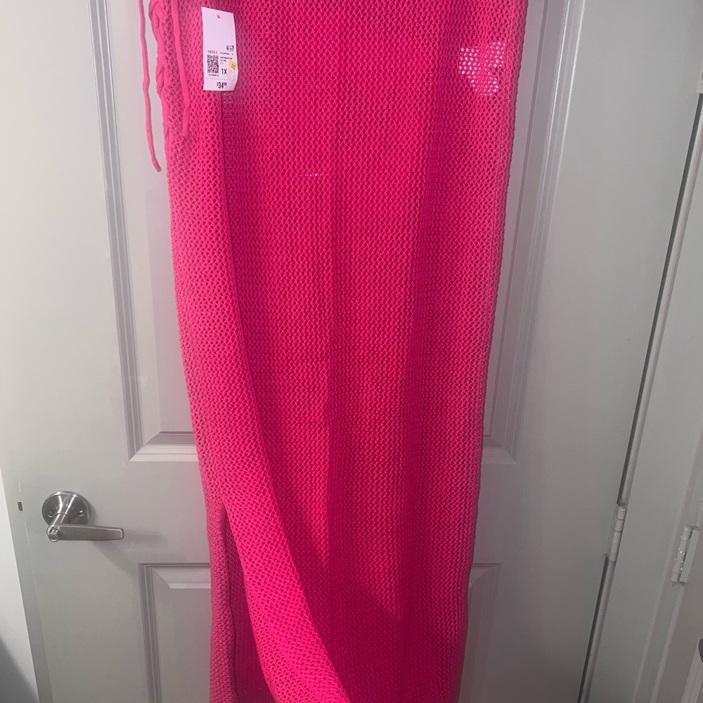 Forever 21 Plus Size 1X Pink Crochet Beach Coverup Skirt - NWT - Picture 4 of 6